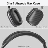 TPU Case Cover for AirPods Max Headphones, Matte Black Carbon Fiber Texture, Premium Protection