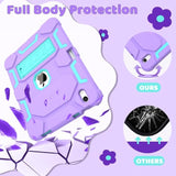 Case For A16 11Th Generation 11 Inch 2025, 10Th Generation 10.9 Inch 2022, With Kickstand & Pencil Holder, Heavy Duty Shockproof Hybrid Protective Cover For Kids Girls, Purple+Green
