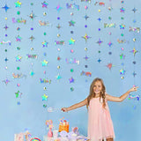 Iridescent Happy Birthday Decorations Circle Dot Twinkle Star Garland Kit Metallic Holographic Hanging Streamer Bunting Banner Backdrop For Women, Men & Kids Party Supplies