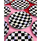Black And Iridescent Checker Paper Plates - 25 Pack | Happy Birthday Party Decorations, Cute Bachelorette Party, Cool Cake Plates, Checker Disposable Party Plates