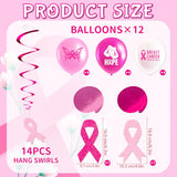 44 Pcs Breast Cancer Awareness Decorations Banner Balloons Hanging Swirls