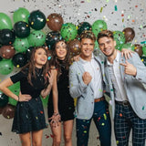 12" Green & Brown Retro Balloons Black & Green Confetti for Jungle Safari Party