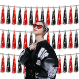 3P Metallic Fringe Tassel Banner Garland Foil Tinsel Streamer Wall Hanging Curtain Backdrop Banner For Parade Floats, Halloween Decorations, Christmas Day Party Decoration(Black Red)