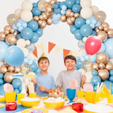 Dusty Baby Blue Balloon Arch Garland Kit, Different Sizes 18 12 10 5 Inch Pastel Baby Blue Slate Fog Ivory White Metallic Gold Balloons For Men Boy Baby Shower Birthday Wedding Party Supplies