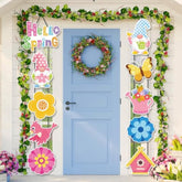10 Pcs Hello Spring Floral Decorations Flower Butterflies Gnomes Spring Door Banners Porch Signs Door Banner For Springs Summer Wall Hanging Decor