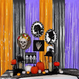 2 Pack Orange Purple Black Foil Fringe Curtains 3.3x6.6ft Backdrop Party Decor