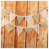 White Floral Lace Collection Rustic Linen Pennant Banner - 10.8 Feet