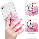 For Iphone Se 2020 Case Glitter,Slim Fit Sparkly Case With 360°Ring Holder Kickstand Shock Absorbent Sturdy Glitter Cover,For Iphone 8/7/Se 2020/Se 3 2022 Cover For Girls,Pink