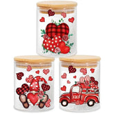 3Pcs Valentine'S Day Glass Storage Jars With Airtight Lid Red Love Heart Gnome Truck Decorative Canisters Sets For Home Kitchen Countertop