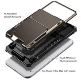 Case For Iphone 11 Pro Max Case Wallet 4-Card Holder Id Slot Flip Door Hidden Pocket Dual Layer Hybrid Bumper Armor Protective Hard Shell Back Cover For Iphone 11 Pro Max 6.5 Inch Gun Metal