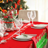 Christmas Party Supplies Christmas Poinsettia Flowers Disposable Tablecloth Waterproof Plastic Rectangular Table Cover For Merry Christmas Party Decorations, 3Pcs 54 X 108 Inch
