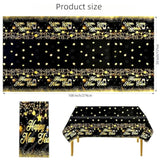 3 Pcs 2026 New Year Table Covers Black Gold Plastic 108x54 Inch for Party Decor