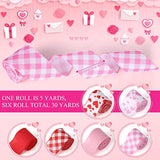 6 Rolls 30 Yards Valentine'S Day Burlap Wired Ribbon 2.5 Inch Heart Pr