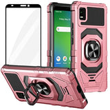 For Cricket Debut Smart Case 2022, With Screen Protector, Ring Kickstand For Magnetic Car Mount, Military Grade Protective, Heavy Duty Shockproof Phone Cover For Cricket Debut Smart-Rose Gold