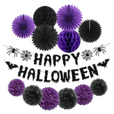 Purple & Black Halloween Party Decorations, 13PCS Spider Web Bats Streamers Banner