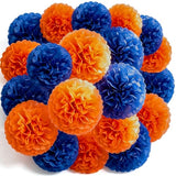 Blue Orange Party Decorations, 18 Pcs Paper Pom Poms Decorations