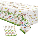 Monkey Birthday Decorations Tablecloth, 3 Pack Disposable Jungle Safari Wild Animal Theme Monkey Party Supplies Tablecover For Birthday Baby Shower, 86In X 55In