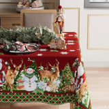 Snowman Santa Deer Winter Christmas Tablecloth Rectangle Christmas Table Cloth Washable Table Coversfor Indoor Dining Home Party Xmas Decorations 60X84 Inch