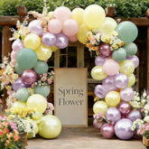 Green Pink Balloon Arch Kit Double Stuffed Light Pastel Purple Yellow Pearl Balloon Garland For Spring Flower Birthday Baby Bloom Fairy Party Decorations