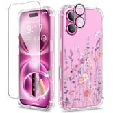 For Iphone 16 Case, With Screen Protector & Camera Lens Protector, Floral Shockproof Protective Bumper Slim Soft Clear Phone Cover For Women 2024 6.1"(Floratopia/Colorful)