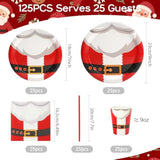 Christmas Santa Claus Paper Plates 125Pcs Red Santa Belt Party Plates, Cups, Napkins And Straw Dinner Tableware Set For 25 Guest New Year Chrismas Party Supplies Decorations