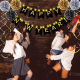 15 Pcs Black Gold Happy New Year 2026 Party Decorations Set