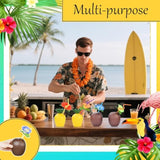 18 Coconut Pineapple Cups With 18 Straws, 18 Cocktail Drink Picks, Hawaiian Luau Tiki And Beach Theme Party Decorations For Kids And Adults, Flower