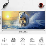 Polar Bear Gaming Mouse Pad, 31.5"×11.8" Extended Desktop Mouse Pads For Keyboard Laptop Computer, Sunset Cute Bears Large Desk Mat With Stitched Edges For Work Office Desk Decor