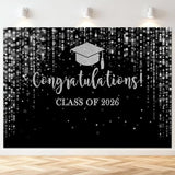 Class of 2026 Backdrop Black Silver Glitter Bokeh Graduation Party Background 2026 Congrats Grad Prom Party Cake Table Decoration Photo Booth Props (7x5ft)