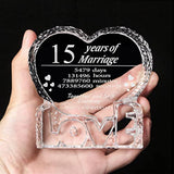 Engraved Heart-Shaped Crystal 15th Anniversary Wedding Gift for Couples