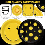 60Pcs Smile Face Birthday Party Decorations 7Inch Yellow Smile Face Paper Dessert Plates Tableware Lightning Star Checkered Dinnerware Party Supplies For Baby Shower Birthday Wedding Favors