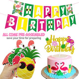 Hawaiian Flamingo Aloha Birthday Party Decorations Pack For Luau Summer Pool Aloha Tropical Pineapple Beach Themed Bday Party Supplies - Includes Glitter Cake Topper Banners And Balloons