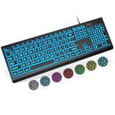 Large Print Backlit Keyboard, Wired Usb Lighted Computer Keyboard With 7-Color