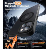 iPhone 14/13 Magnetic Matte Case with Screen Protector Shockproof Black