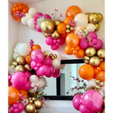 203Pcs Pink Orange Balloon Garland Arch Kit, Hot Pink Orange Metallic Gold Latex Balloons For Tropical Engagement Bridal Shower Bachelorette Birthday Party Balloons Decorations
