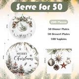 200 Pcs 200 Pcs Christmas Party Supplies Christmas Plates And Napkin Set Xmas Paper Plates Dinnerware Disposable Xmas Dinner Dessert Plate Napkin For 50 Guest Party (Fresh)