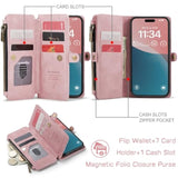 Compatible With Iphone 12/Pro Case Wallet With Rfid Blocking Card Holder For Women Men, Pu Leather Magnetic Snap Flip Zipper Strap Wallet Phone Case Fit For Iphone 12 & 12 Pro 6.1, Rose Pink