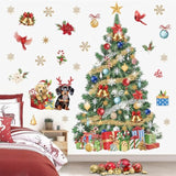 Large Christmas Tree Wall Stickers Evergreen Tree Christmas Flowers Dogs Cardinal Birds Window Wall Art Decals For Christmas Party Window Xmas Home Party