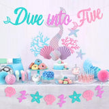 Mermaid 5Th Birthday Decorations, Dive Into Five Banner, Mermaid Birthday Banner Kit, Under The Sea Ocean 5 Years Old Bday Party Supplies For Girls