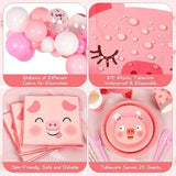 Pig Birthday Decorations 275 Pcs Pig Party Supplies Set Include Pig Tableware Pig Farm Animal Birthday Banner Piggy Latex Balloons For Summer Pig Themed Cute Birthday Party Favor 24 Guests