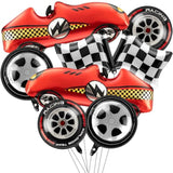 8 Pcs Race Car Balloons Including Large 43 Inch Red Racing And Wheel Tire And Checkered Flag Foil Balloons For Baby Shower Two Fast Speedy Car Themed Birthday Party Decorations Supplies