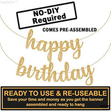 , Glitter Cursive Gold Happy Birthday Banner - Pre-Strung, 10 Feet | Birthday Decorations For Women, Men, Boys And Girls | Hbd Banner Backdrop For Birthday Party Decorations | Gold Happy Birthday Sign