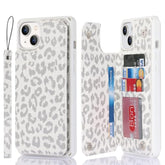 Compatible With Iphone 13 Case With Card Holder, For Iphone 13 Wallet Case For Women Men, Stand And Strap,Leopard Grain Shockproof Protective-White