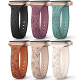 6 Pack Slim Floral Engraved Bands Compatible With Apple Watch Band 40Mm 41Mm 42Mm 38Mm 44Mm 45Mm 46Mm 49Mm For Women,Cute Silicone Sport Strap For Iwatch Series 10 Ultra 9 8 7 6 5 4 3 2 1 Se