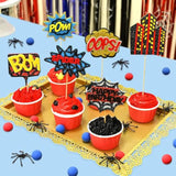 12 Pcs Spider Cake Toppers, Spider Theme Cupcake Decorations Glitter Red Black Blue Spider Pattern Birthday Party Supplies, Spider Web Birthday Decorations For Boys, Men, Baby Shower