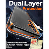 Designed For Samsung Galaxy S25 Case With Belt Clip Holster - Compatible With Magsafe Magnetic Heavy Duty Phone Cover With Kickstand - Black & Orange