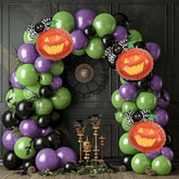 160Pcs Halloween Balloon Arch Kit - Green, Purple & Black with Spider and Pumpkin Foil Balloons