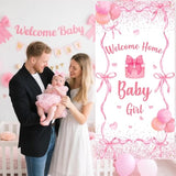 Welcome Home Baby Girl Banner Decorations Pink Bow Baby Shower Decorations Coquette Bow Theme Welcome Baby Door Cover Banner Backdrop For Girls Gender Reveal Baby Shower Party Supplies