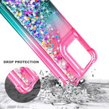 Compatible With Motorola Moto G-2025 Case Pink/Aqua | Bling Sparkly Glitter Floating Liquid Waterfall Cute Phone Cover For Women Girls Kids With Diamond Wrist Strap Lanyard