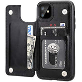 For Iphone 11 Wallet Case With Card Holder, Pu Leather Kickstand Card Slots Case,Double Magnetic Clasp And Durable Shockproof Cover For Iphone 11 6.1 Inch(Black)